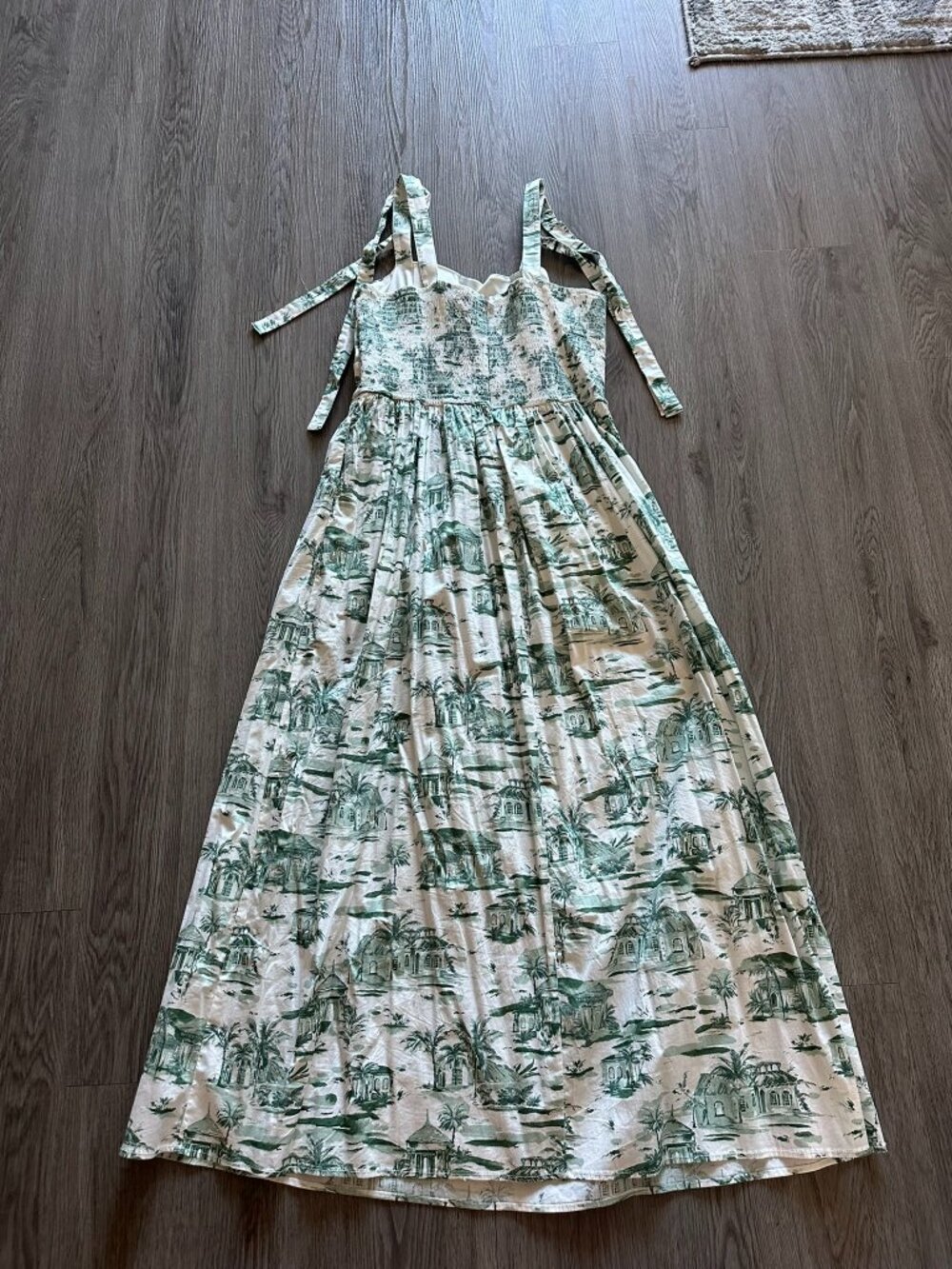 Rachel Zoe Printed Midi Bow Sun Dress Tropical Sundress - Green / White - Large - Picture 2 of 6